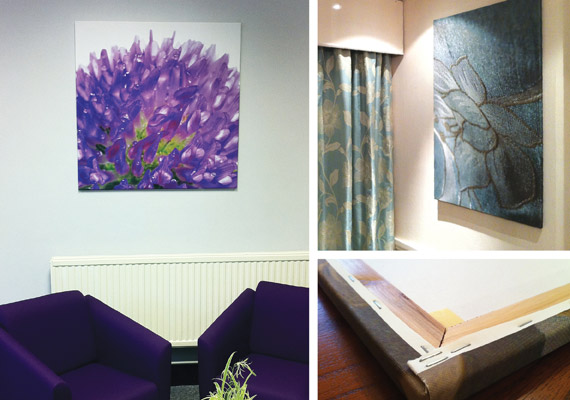 Some of our customised canvas designs in place. We used existing colours and themes to create perfect matching artwork.